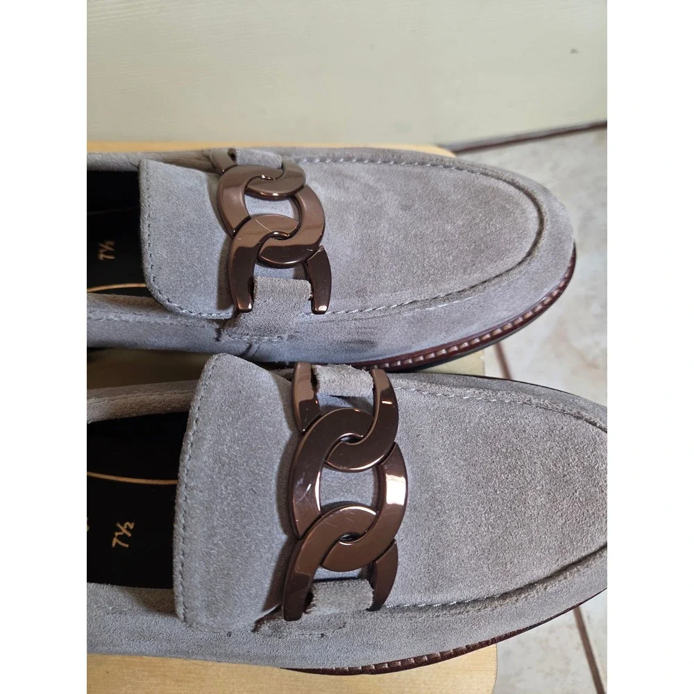 Ara High Soft Grey Suede Chain Link Loafers Womens Size 7.5 UK 5